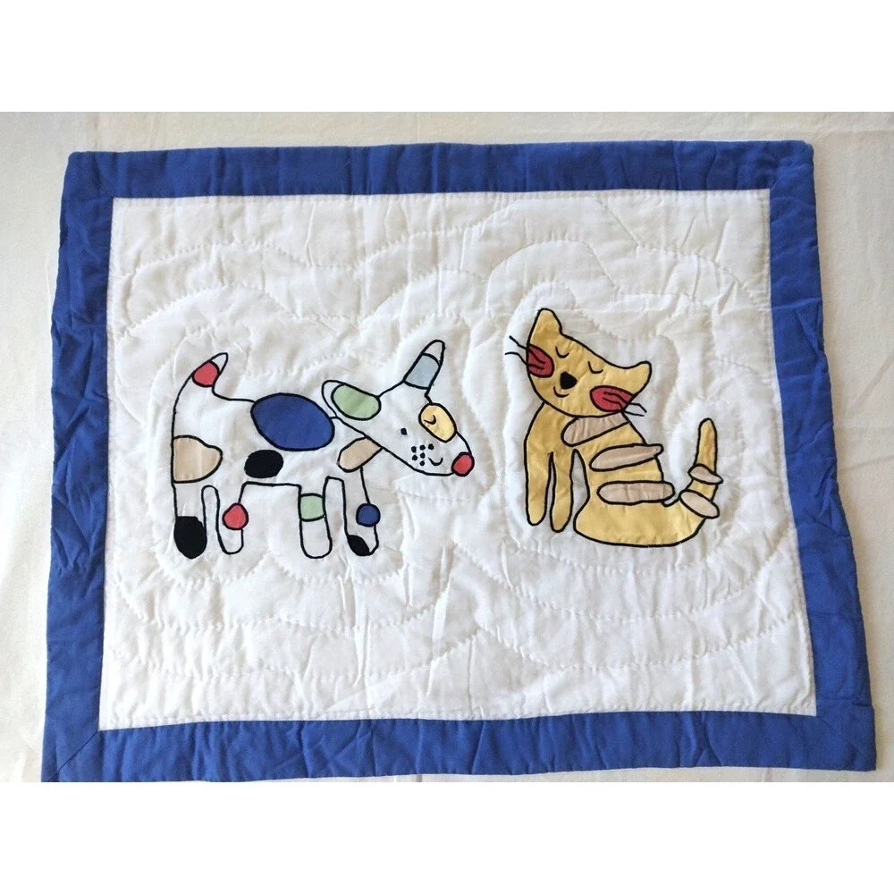 WHISPER SOFT MILLS BLUE GREEN YELLOW CAT DOG  (1) STANDARD PILLOW SHAM 30